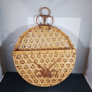 Vintage Hanging Plant Holder Woven BOHO Rattan Wicker Bamboo Decor